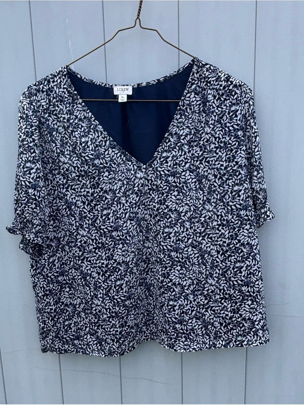 J Crew, Women's Short Sleeve Lined Dress Blouse, XL, Blue Floral